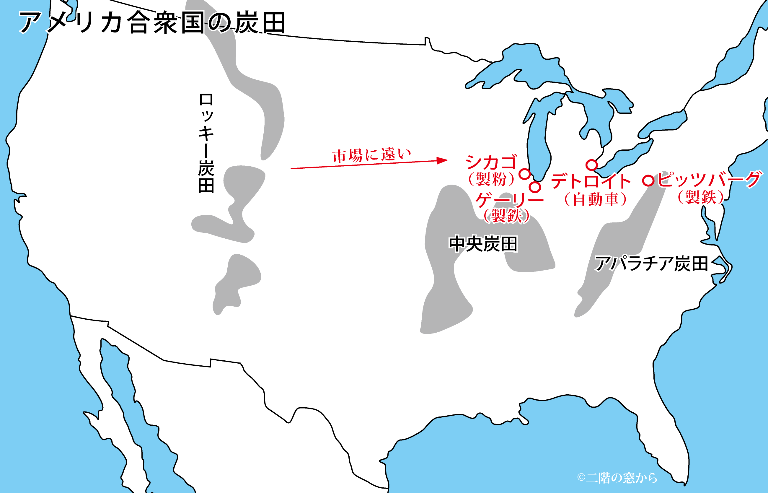 アメリカ合衆国の炭田（ロッキー、中央、アパラチア）