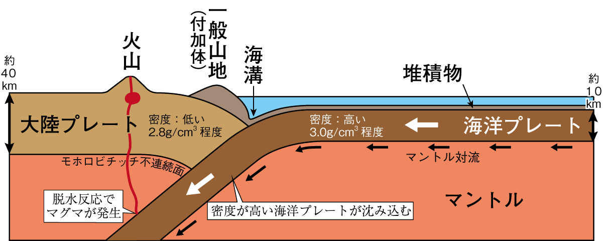 大陸プレートと海洋プレートの狭まる境界