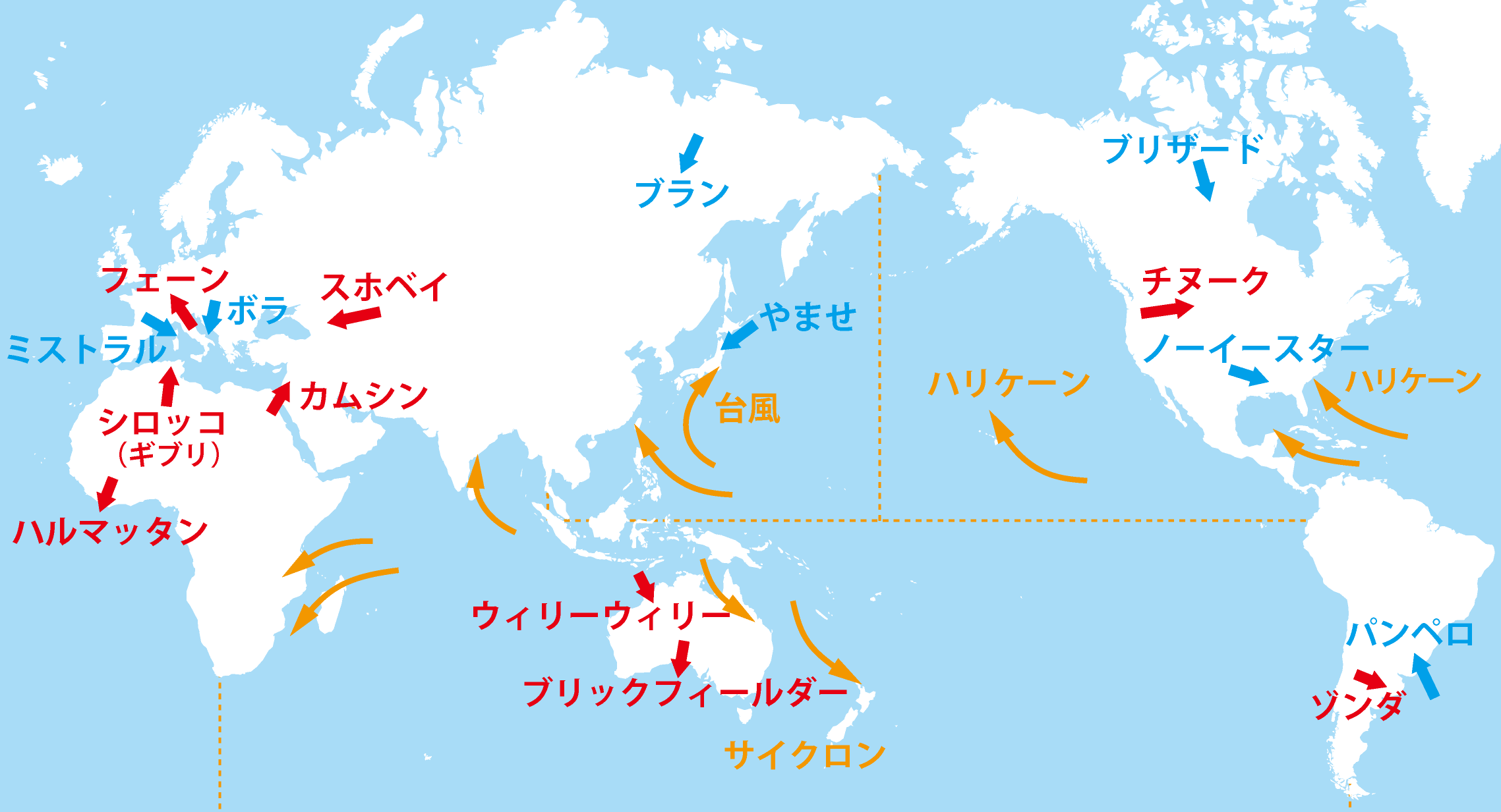 世界の熱帯性低気圧と局地風